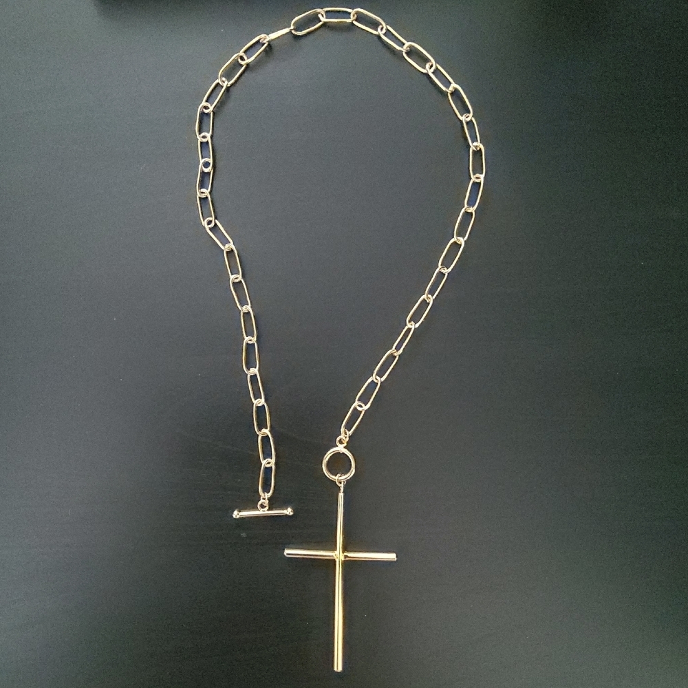 Artisan Made Gold Cross Toggle Pendant Necklace - Picture 3 of 8